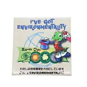 Vintage Disney Square Pin Button Earth Day 2000 Jiminy Cricket Animal Kingdom